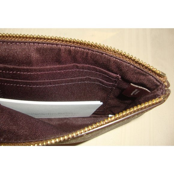 Coach Logo Corner Zip Wristlet With Metallic Color Block Khaki/Cherry  Brand NEW - Picture 5 of 5